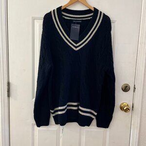 Brandy Melville Oversized V-Neck Knit Preppy-Academia-Varsity Wool Sweater